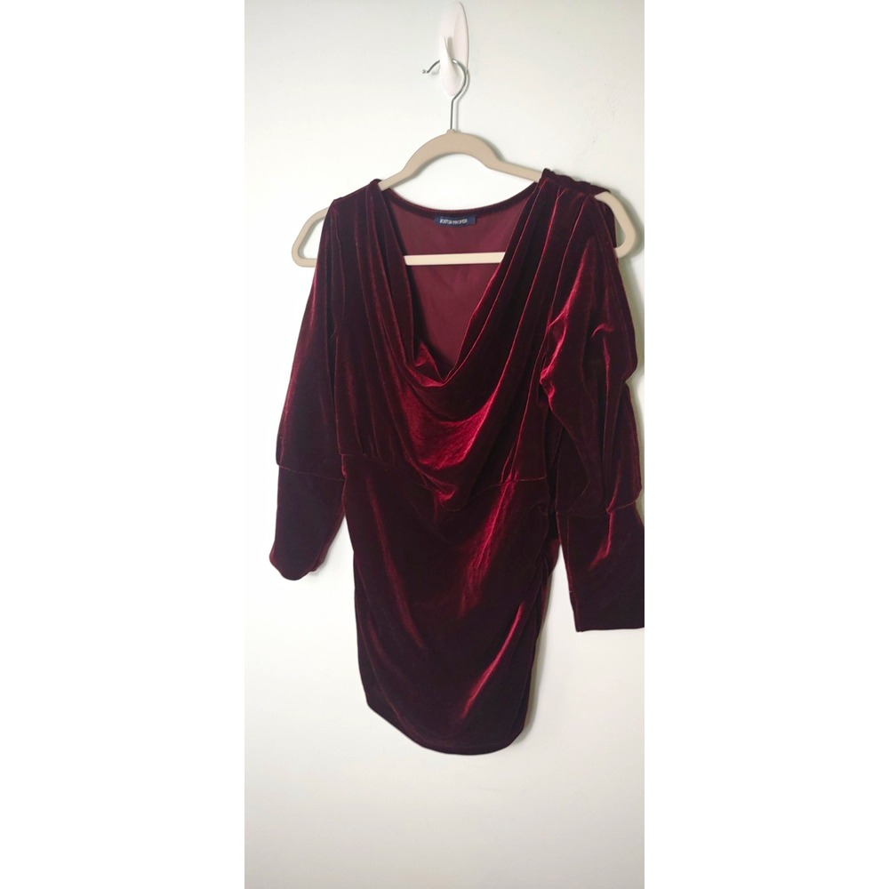 Whimsigoth Womens Burgundy Velvet Cowl Neck 3/4 Sleeve Drape Blouse S/M elegant